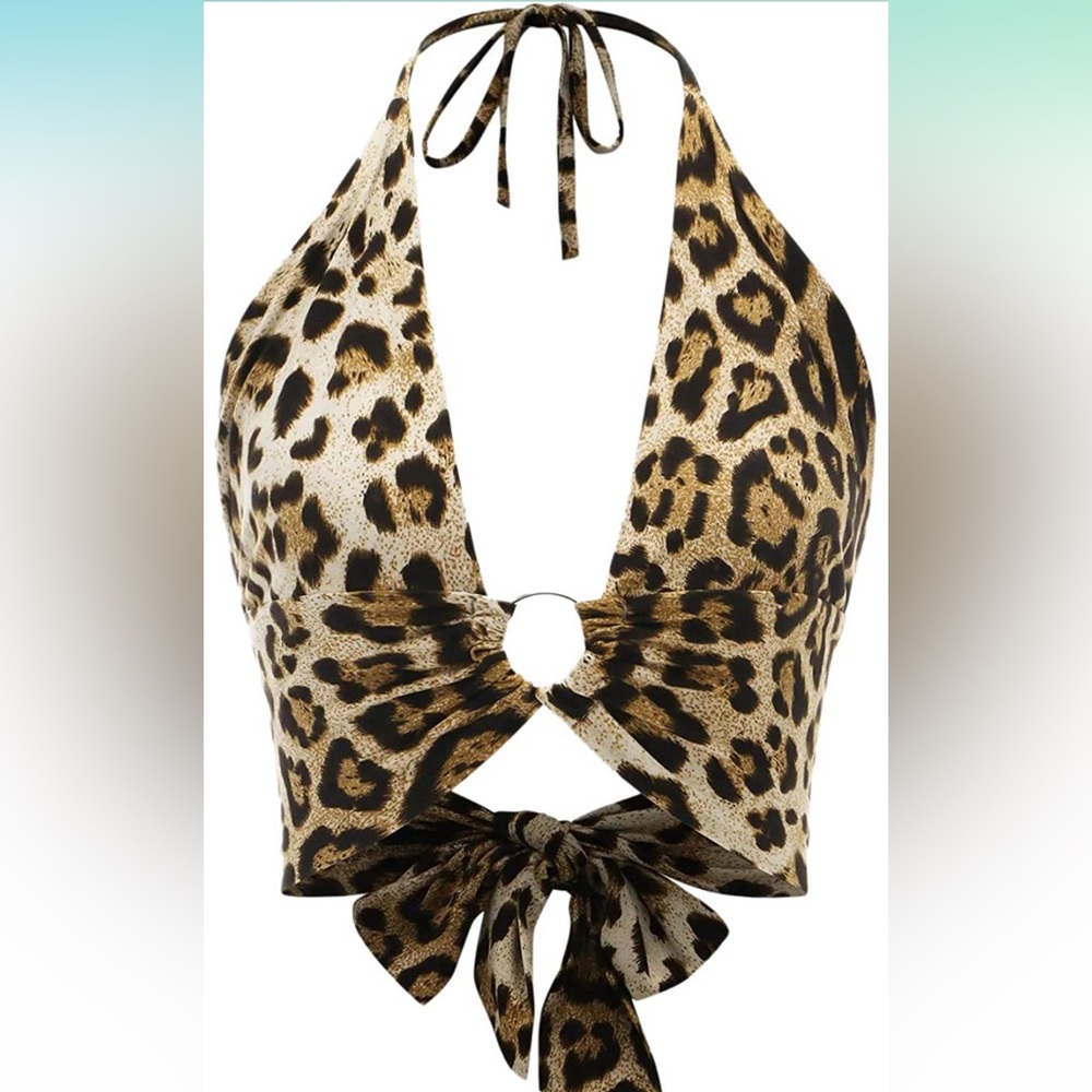Cheetah Leopard print open back halter top